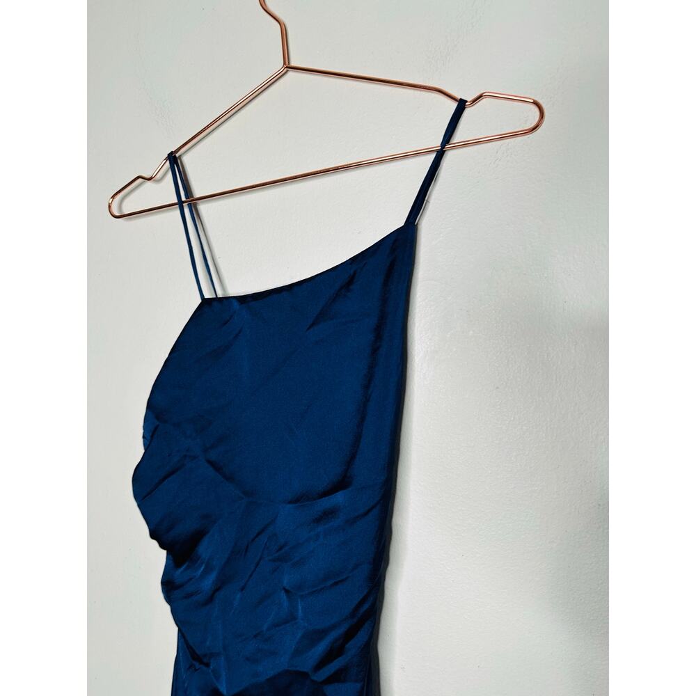 MILLY Dark Blue Satin Asymmetrical Electra Adjustable Straps Slip Dress Size 0 - Picture 5 of 13